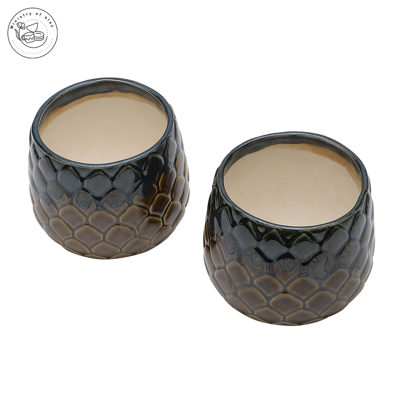 Ministry of Klay Ceramic Planters Ceramic Pots For Indoor Plants, Set of 2. (Pineapple)