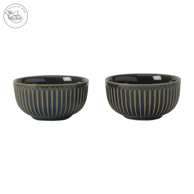 Ministry Of Klay Blue with Golden line  Ceramic Serving-Soup Bowl / Microwave Safe, Set of 2, 500ml each
