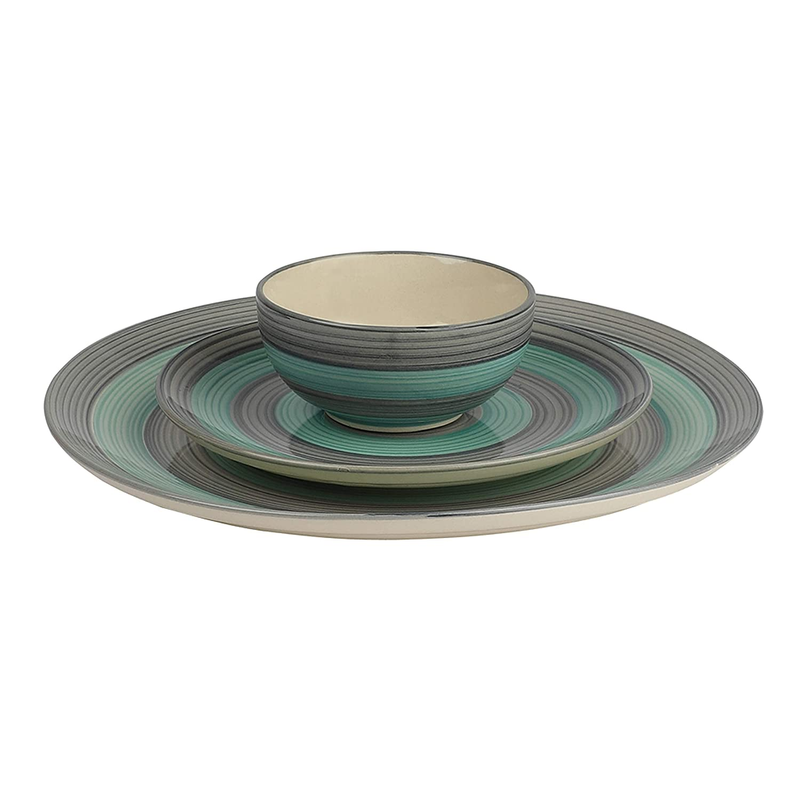 The Decor Lane Handpainted Serving Plate With Serving Bowl Dinnerware Set (1 Full Plate, Quarter Plate & Bowl, Sea Color)
