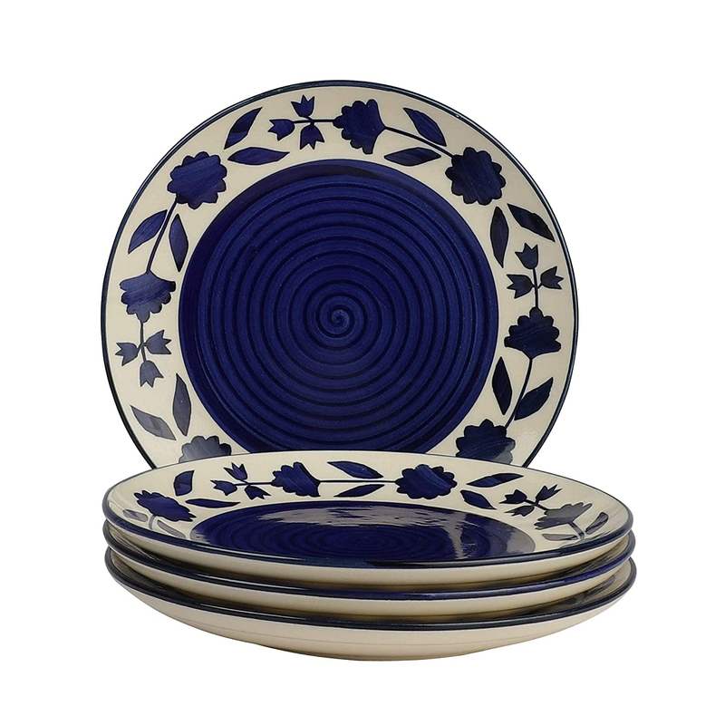 The Decor Lane Floral Blue And White Ceramic Side Plates & Ceramic Plates For Dinner Quarter Plates 7 Inches (4-Pieces, Dishwasher & Microwave Safe)