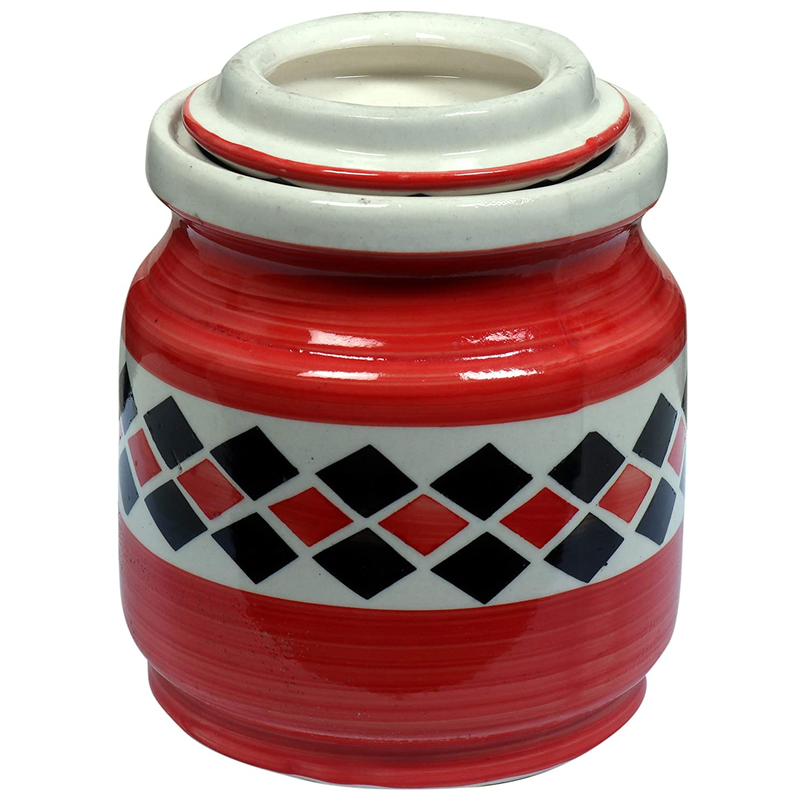RAJ ROYAL Ceramic Storage Container Jar with Lid Storage Canister for Home Kitchen (Red) -1.25 kg
