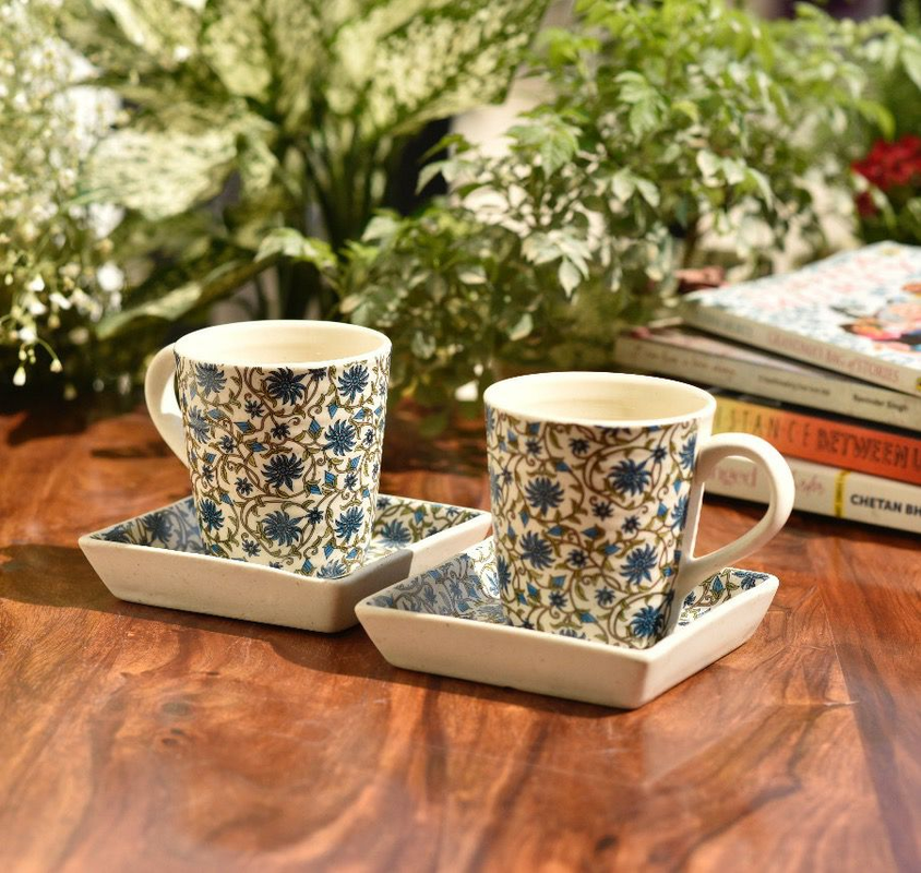 Handmade Ceramic Stoneware Mug And Platter Set Of 4