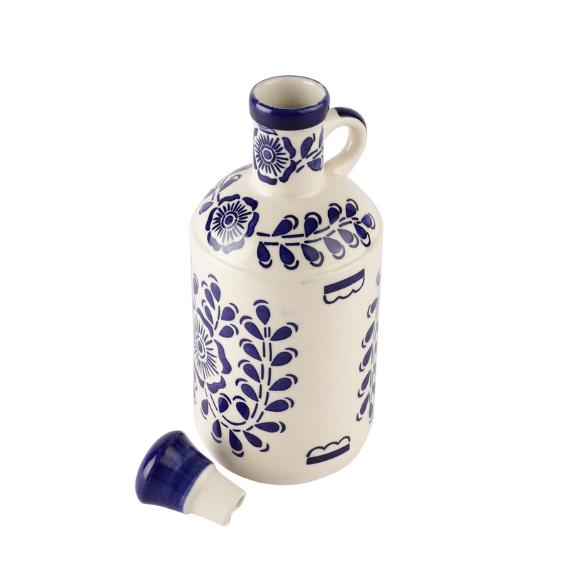 The Decor Lane Ceramic Blue Floral Art 900 ml Hanpainted Oil Dispenser for Kitchen, Oil Bottle, Oil Container for Kitchen Storage Ideal Gifting and for Kitchen