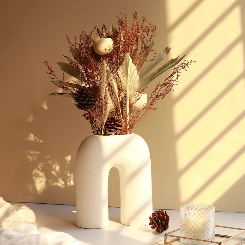 Craftribal Inverted U Shape Ceramic Minimalist Flower Vase | Pampas Grass Vase | Ceramic Vase | Home Decor Centrepiece | vase for Home Decor | Matte Finish, 10 inches (White)